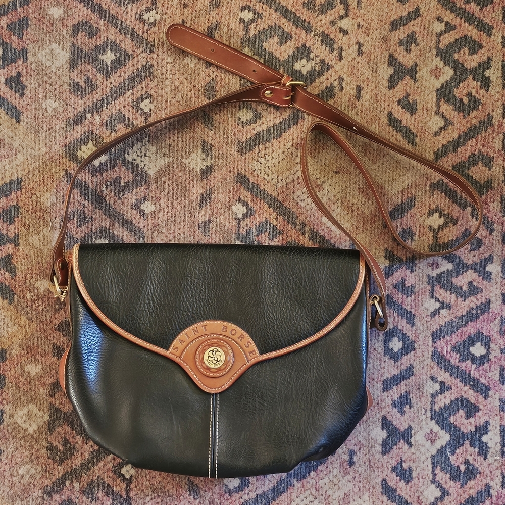 Vintage Saint Borse Pebbled Leather Black And Brown Crossbody Bag